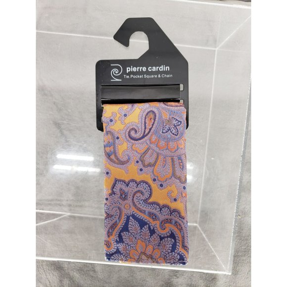 Pierre Cardin Holiday Orange Blue‎ Paisley Reversible Dress Pocket Square Scarf - Picture 7 of 7